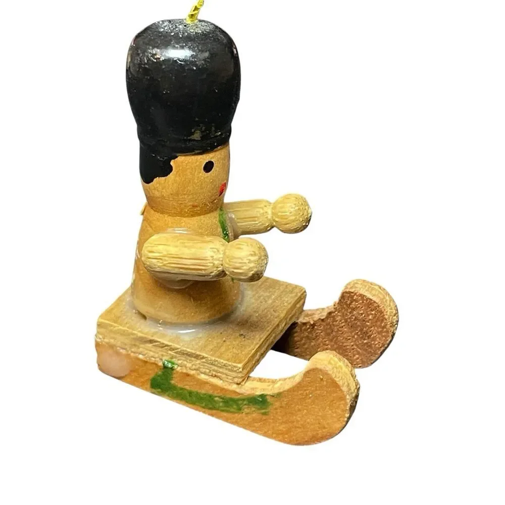 Vintage Lot of 6 Wooden Christmas Ornaments Elephant Airplane Bear Clown‎ Sled